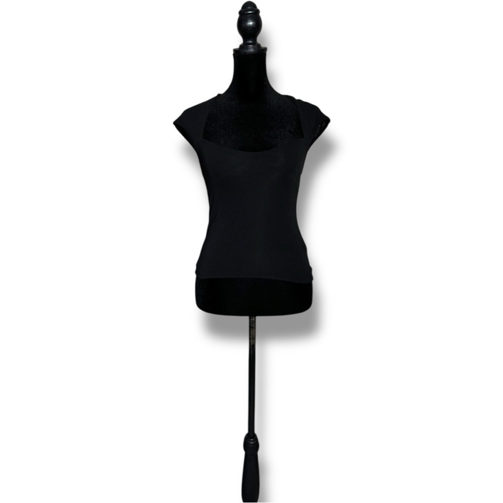 Unbranded Chic Black Cutout Back Slim Fitting Stretchy Short Sleeve Top - Picture 6 of 10